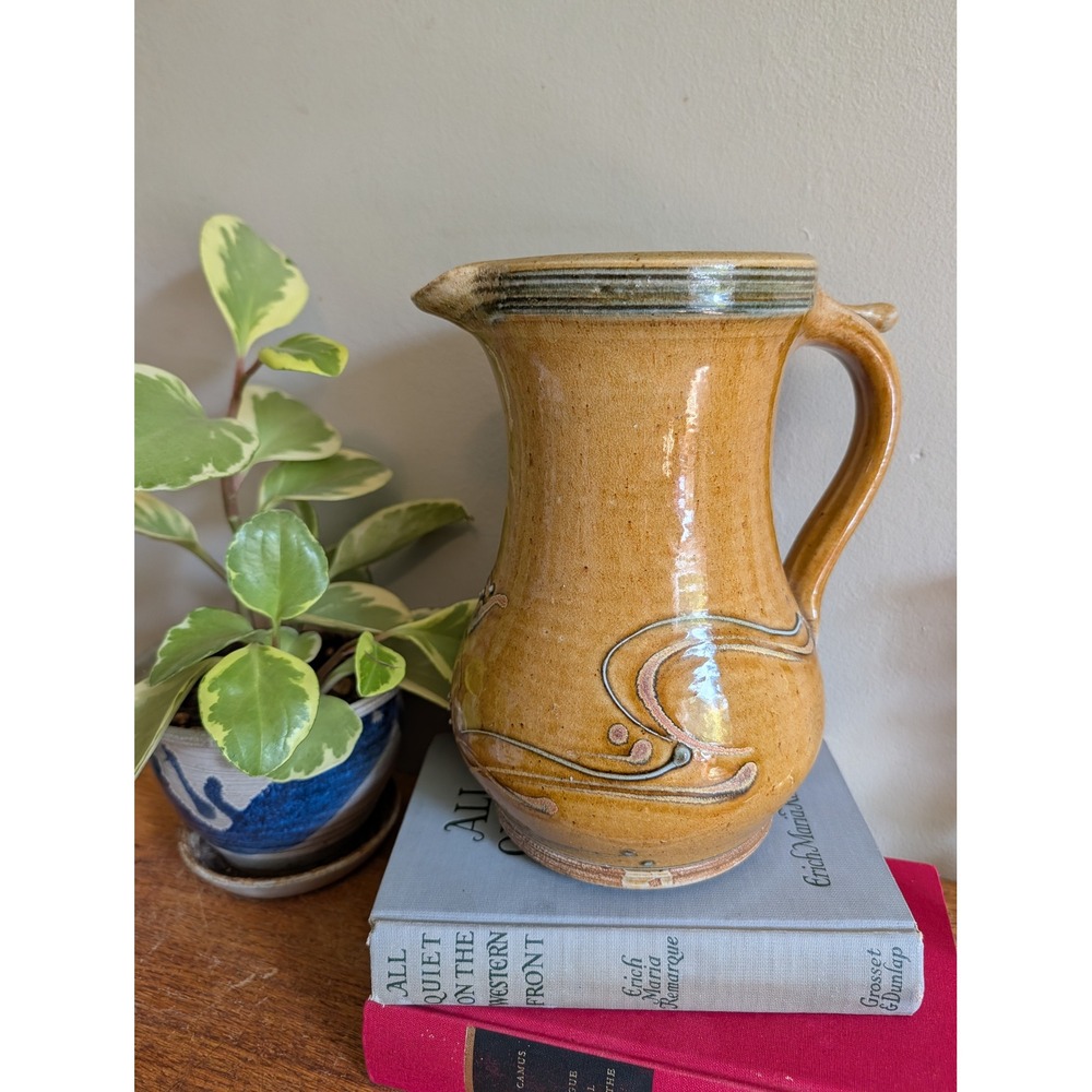 Studio Pottery Hand Thrown Glazed Stoneware Pitcher Signed Artisan Honey Brown